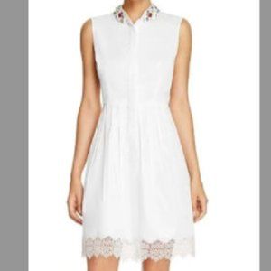 ELIE TAHARI White "Samiyah" Dress w/ Sequin Collar & Lace Hem